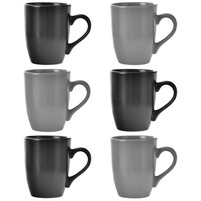 Keramikbecher Keramiktasse Kaffeetasse Teetasse grau schwarz mit Henkel mikrowellengeeignet 6x350 ml Set ALFA