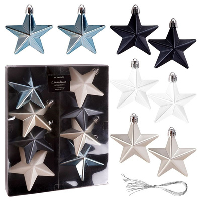 Christmas Baubles Blue Stars Unbreakable 6,5 cm 8 pcs