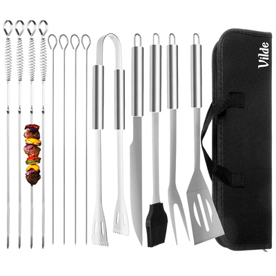 Grillwerkzeug-Set Grillset Grillwerkzeug mit Etui Grillbesteck aus Edelstahl 14-tlg.