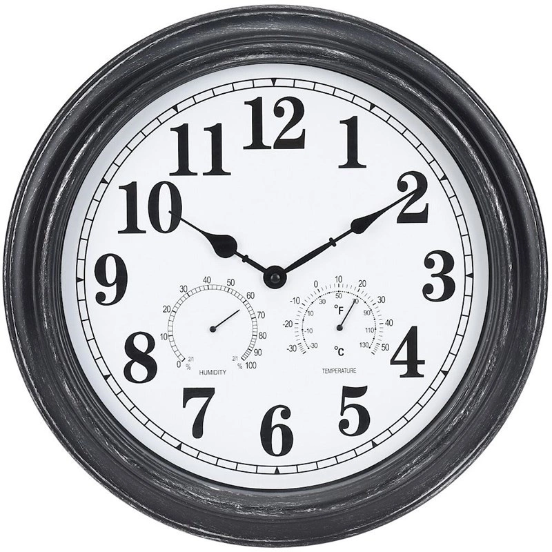 Uhr | Wanduhr rund für Innen- und Außenbereich 40 cm mit Thermometer Hygrometer