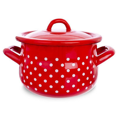 Pot Enamel with Lid Red Polka Dots TECKA 16 cm, 2,3 l