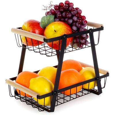 Fruit Basket Metal Black 2-Level