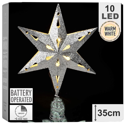 Christmas Tree Star Topper with Lights 10 LED Silver Star 33 cm