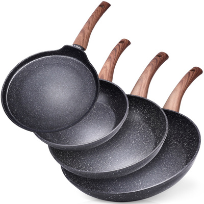 Pfannen-Set mit Granitbeschichtung Bratpfanne 20 / 24 / 28 cm + Pfannkuchenpfanne 24 cm BLACK&WOOD 4 Stk.