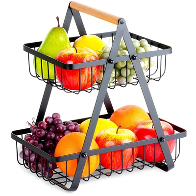 Fruit Basket Metal Black 2-Level 27x17,5x29 cm