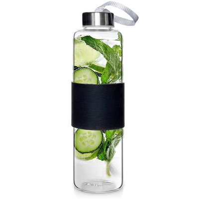 Water Bottle Glass Black 600 ml