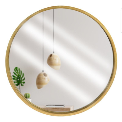 Wall Mirror Wooden Golden Round 40 cm