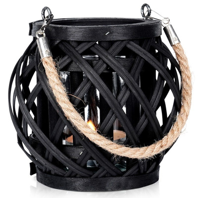 Candle Lantern Bamboo Black 14,5x14 cm