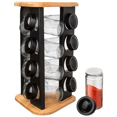 Spice Rack with Jars Rotating BLACK 12 pcs