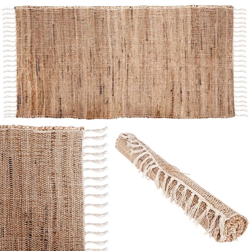 Teppich Bettvorleger rechteckig aus Baumwolle Jute natürlich im Boho-Stil 140x70 cm