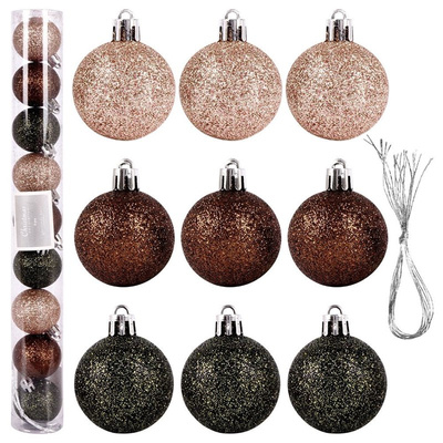 Christmas Baubles Green Brown Pearl Unbreakable 4 cm 9 pcs