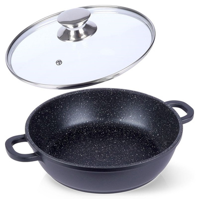 Frying Pan Granite with Glass Lid GRANDE 24 cm