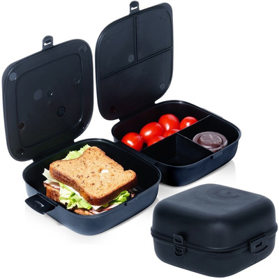 Lunchbox Frühstücksbox Brotbüchse Lebensmittelbehälter Frischhaltedose geteilt schwarz 2x700 ml