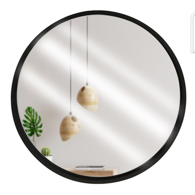 Wall Mirror Wooden Black Round 30 cm