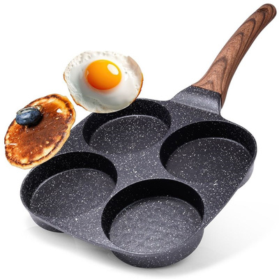 Augenpfanne Spiegelei-Pfanne Crepepfanne Pancakes-Pfanne aus Granit 4 Löcher BLACK&WOOD 19x19 cm