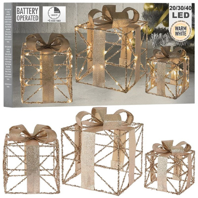 Christmas Lighted Gift Boxes Golden 3 pcs