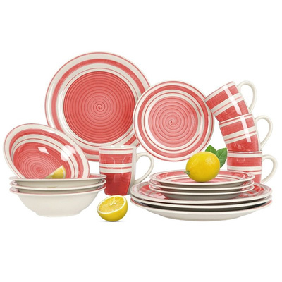 Dinnerware Set Ceramic Red for 4 People 16 pcs